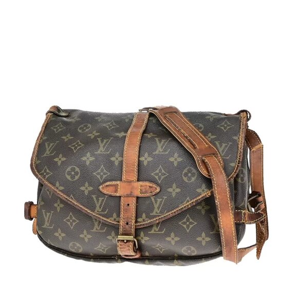 LOUIS VUITTON Logo Saumur 30 Shoulder Bag Monogram Leather Brown - Picture 1 of 7